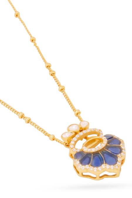 Buy_Kicky & Perky_Gold Plated Designer Moissanite Pendant Necklace _Online_at_Aza_Fashions