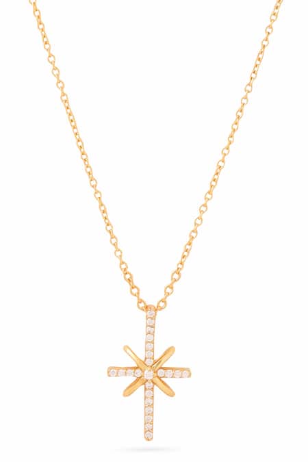 Buy_Kicky & Perky_Gold Plated Moissanite Star Pendant Necklace _Online_at_Aza_Fashions