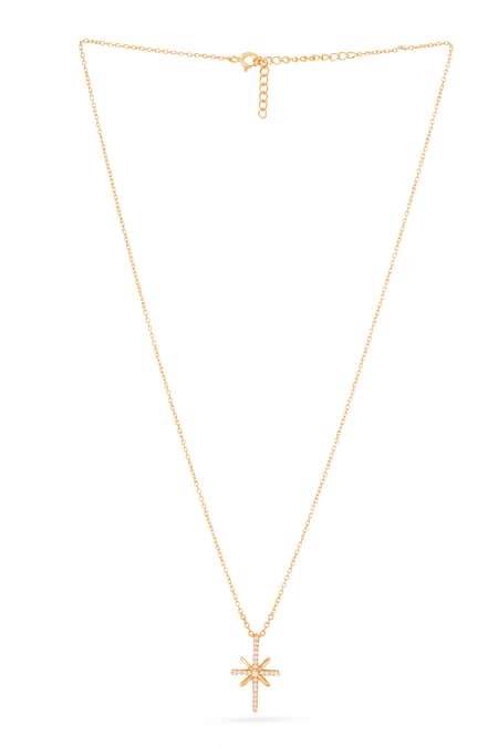 Shop_Kicky & Perky_Gold Plated Moissanite Star Pendant Necklace _at_Aza_Fashions
