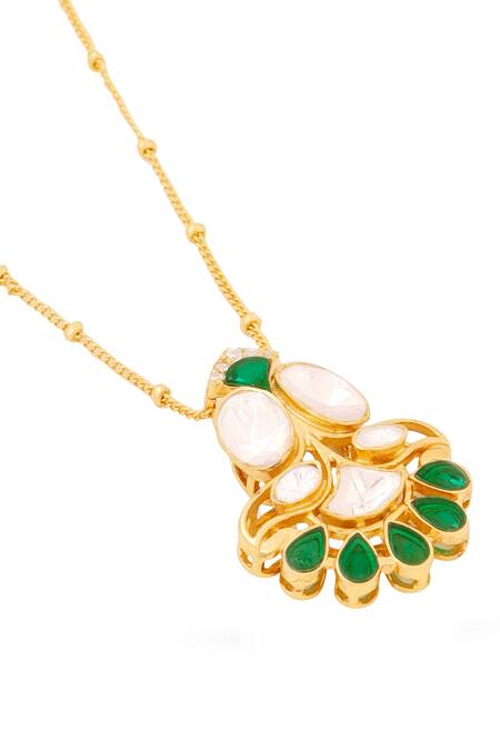 Buy_Kicky & Perky_Gold Plated Moissanite Pendant Necklace _Online_at_Aza_Fashions