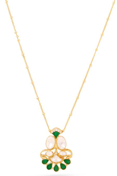 Shop_Kicky & Perky_Gold Plated Moissanite Pendant Necklace _Online_at_Aza_Fashions