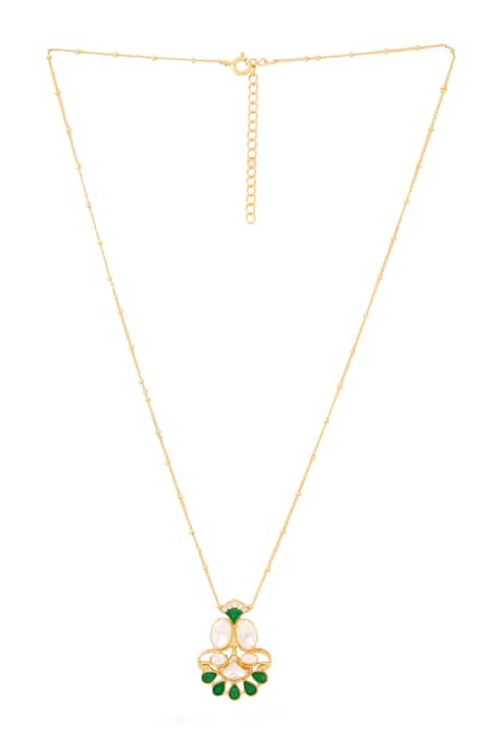 Shop_Kicky & Perky_Gold Plated Moissanite Pendant Necklace _at_Aza_Fashions