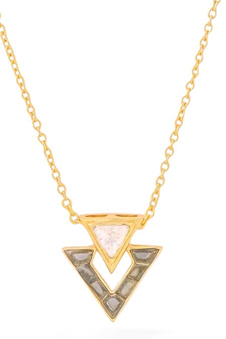 Shop_Kicky & Perky_Gold Plated Moissanite Pendant Necklace _Online_at_Aza_Fashions