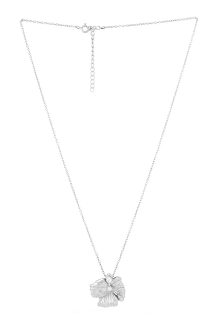 Shop_Kicky & Perky_Silver Plated Contemporary Floral Pendant Necklace _at_Aza_Fashions