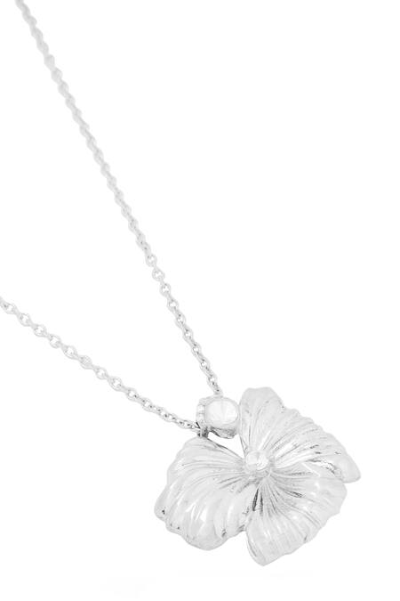 Shop_Kicky & Perky_Silver Plated Contemporary Floral Pendant Necklace _Online_at_Aza_Fashions