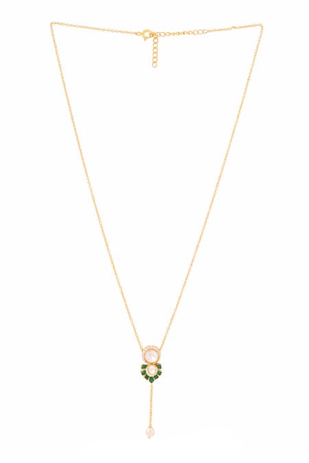 Shop_Kicky & Perky_Gold Plated Moissanite Polki Pendant Necklace _at_Aza_Fashions