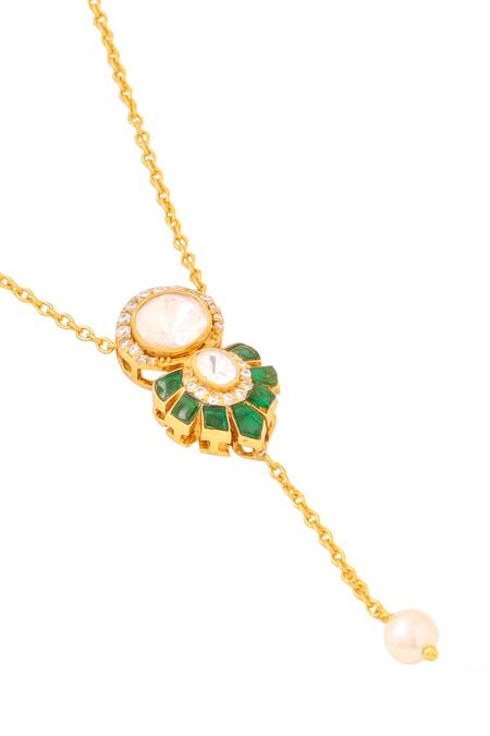 Buy_Kicky & Perky_Gold Plated Moissanite Polki Pendant Necklace _Online_at_Aza_Fashions