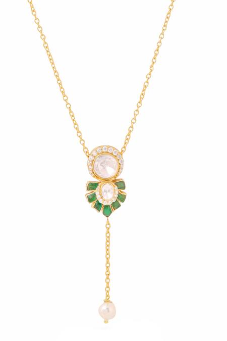Shop_Kicky & Perky_Gold Plated Moissanite Polki Pendant Necklace _Online_at_Aza_Fashions