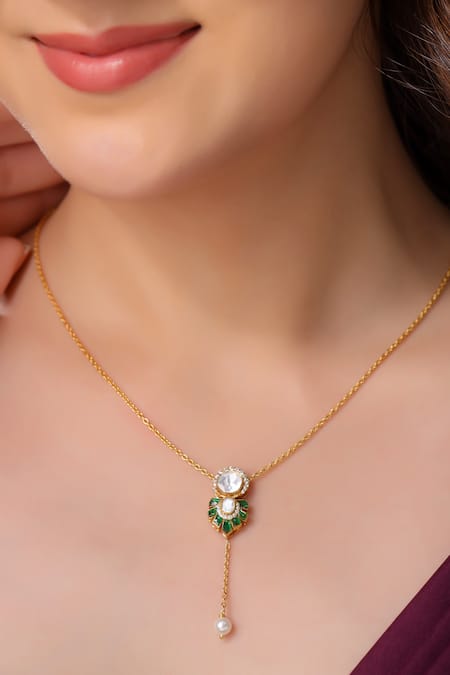 Kicky & Perky Gold Plated Moissanite Polki Pendant Necklace 