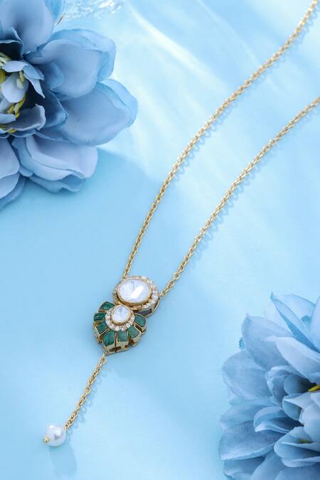 Buy_Kicky & Perky_Gold Plated Moissanite Polki Pendant Necklace 