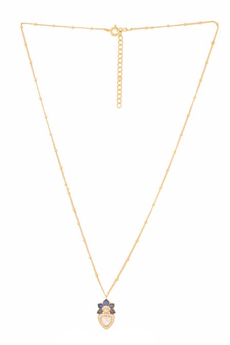 Shop_Kicky & Perky_Gold Plated Moissanite Pendant Necklace _at_Aza_Fashions