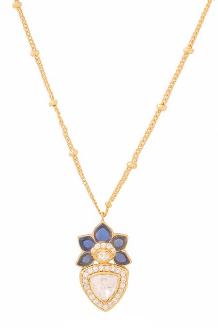 Buy_Kicky & Perky_Gold Plated Moissanite Pendant Necklace _Online_at_Aza_Fashions