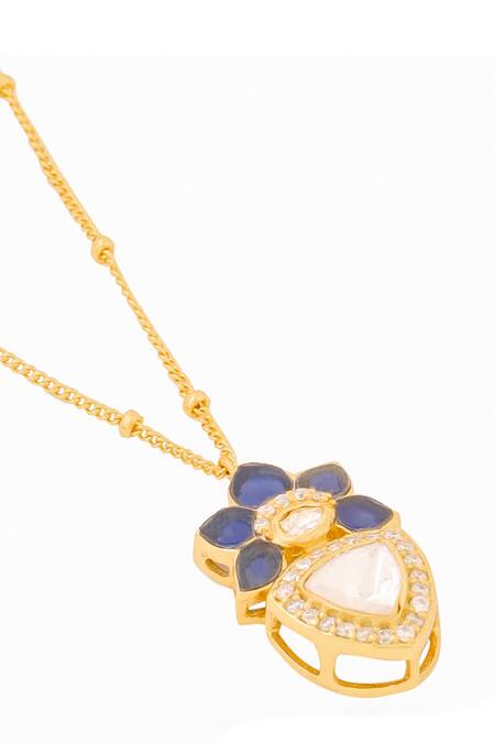 Shop_Kicky & Perky_Gold Plated Moissanite Pendant Necklace _Online_at_Aza_Fashions