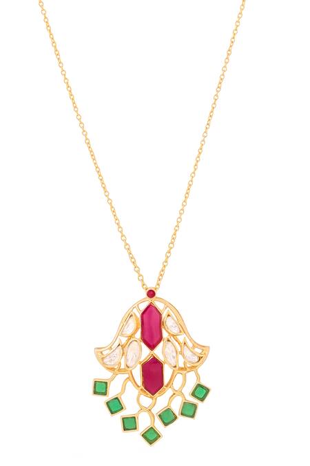 Buy_Kicky & Perky_Gold Plated Designer Moissanite Pendant Necklace _Online_at_Aza_Fashions