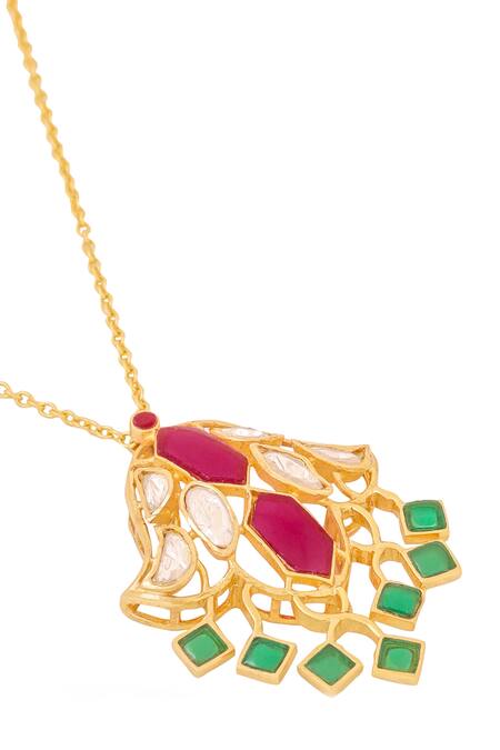 Shop_Kicky & Perky_Gold Plated Designer Moissanite Pendant Necklace _Online_at_Aza_Fashions