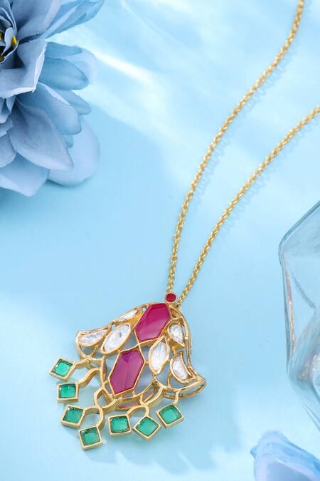 Buy_Kicky & Perky_Gold Plated Designer Moissanite Pendant Necklace 
