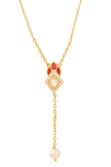 Buy_Kicky & Perky_Gold Plated Moissanite And Pearl Pendant Necklace _Online_at_Aza_Fashions