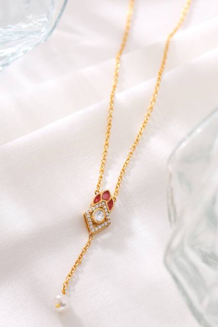 Buy_Kicky & Perky_Gold Plated Moissanite And Pearl Pendant Necklace 