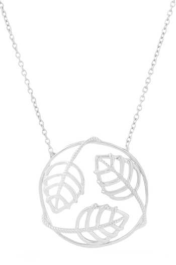 Shop_Kicky & Perky_Silver Plated Leaf Design Sterling Pendant Necklace _Online_at_Aza_Fashions