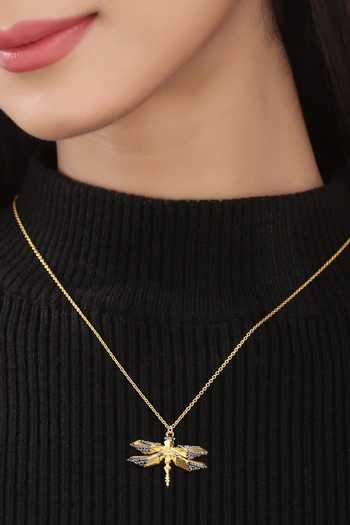 Buy Kicky & Perky Gold Plated Moissanite Dragonfly Pendant Necklace Buy_Kicky & Perky_Gold Plated Moissanite Dragonfly Pendant Necklace