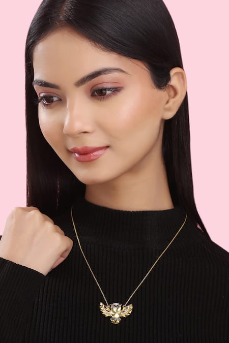 Kicky & Perky Gold Plated Contemporary Moissanite Pendant Necklace 