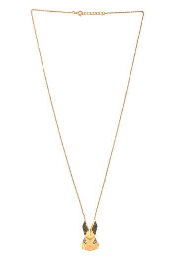 Shop Kicky & Perky Gold Plated Moissanite Bunny Pendant Necklace at Aza Fashions Shop_Kicky & Perky_Gold Plated Moissanite Bunny Pendant Necklace _at_Aza_Fashions