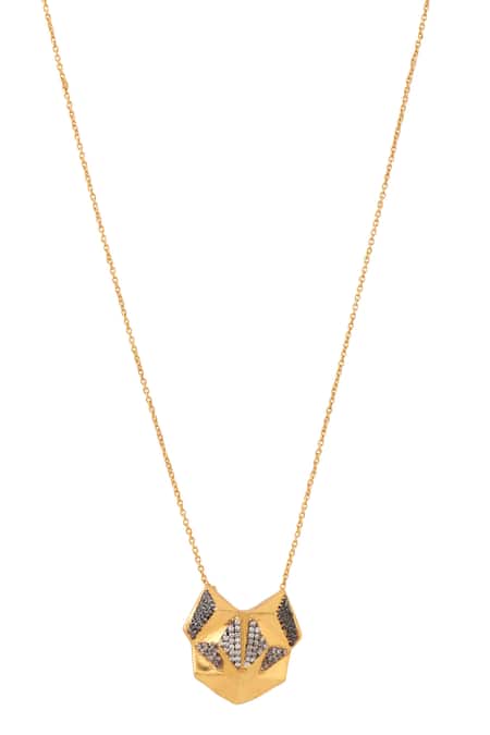 Buy_Kicky & Perky_Gold Plated Contemporary Moissanite Pendant Necklace _Online_at_Aza_Fashions