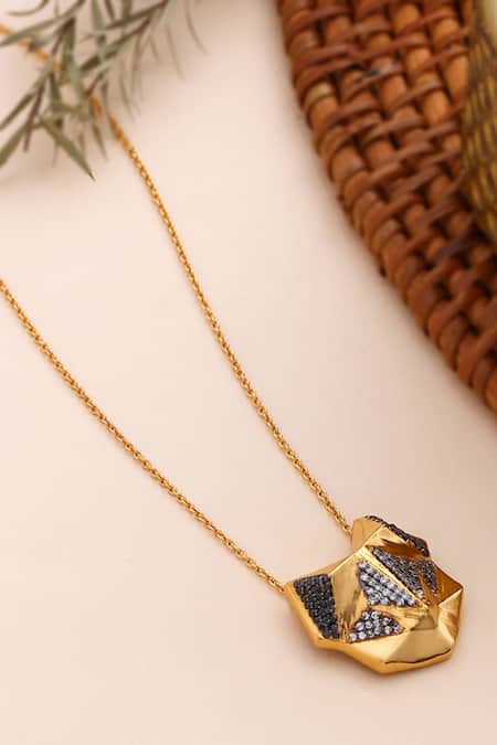 Buy_Kicky & Perky_Gold Plated Contemporary Moissanite Pendant Necklace 