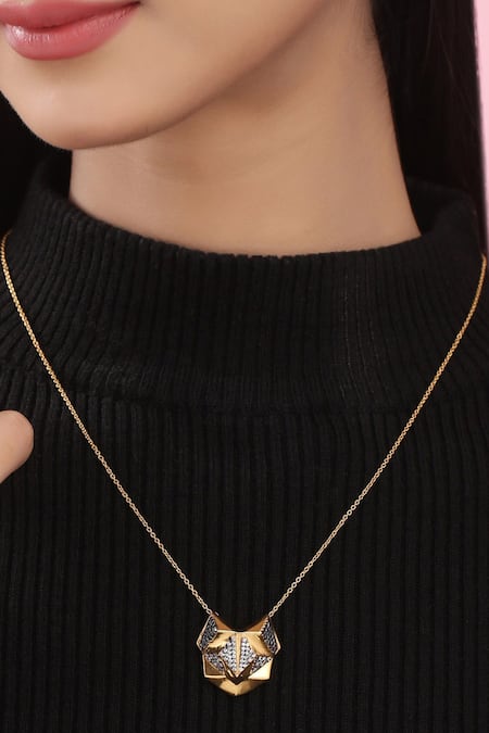 Shop_Kicky & Perky_Gold Plated Contemporary Moissanite Pendant Necklace 