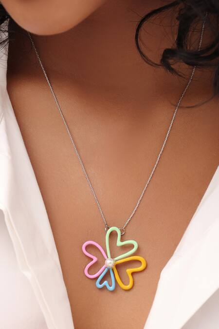 Kicky & Perky_Multi Color Heart Pendant Necklace_at_Aza_Fashions