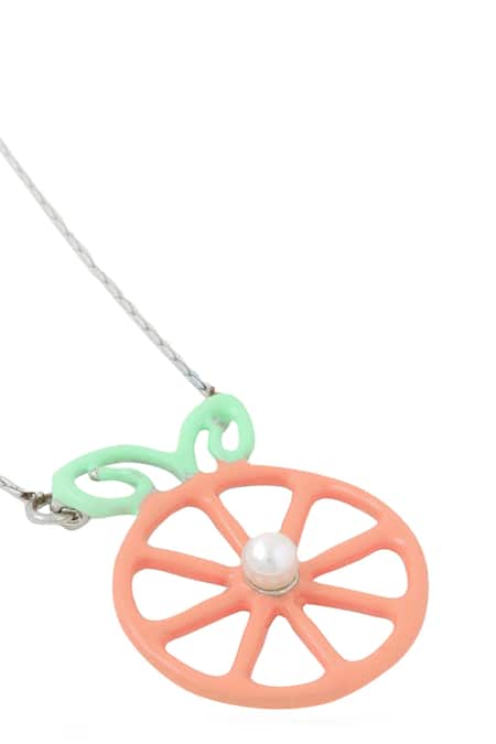 Shop_Kicky & Perky_Orange Contemporary Pendant Necklace With Pearls _Online_at_Aza_Fashions
