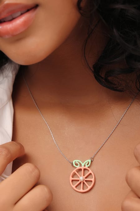 Shop_Kicky & Perky_Orange Contemporary Pendant Necklace With Pearls 