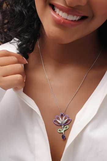 Kicky & Perky_Silver Plated Contemporary Lolite Pendant Necklace _at_Aza_Fashions