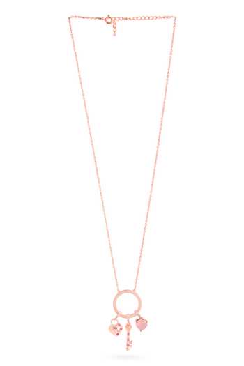 Kicky & Perky Rose Gold Heart And Key Pendant Necklace Online at Aza Fashions Kicky & Perky_Rose Gold Heart And Key Pendant Necklace_Online_at_Aza_Fashions