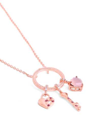Shop Kicky & Perky Rose Gold Heart And Key Pendant Necklace Online at Aza Fashions Shop_Kicky & Perky_Rose Gold Heart And Key Pendant Necklace_Online_at_Aza_Fashions