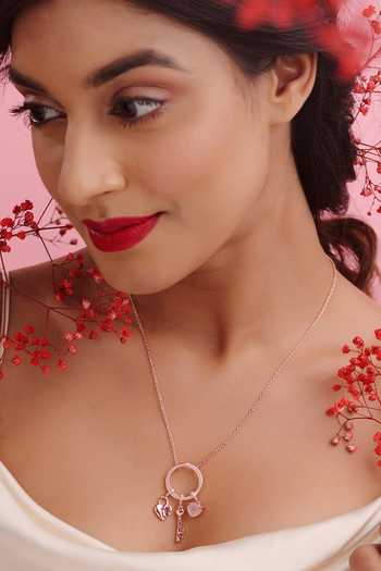 Buy Kicky & Perky Rose Gold Heart And Key Pendant Necklace at Aza Fashions Buy_Kicky & Perky_Rose Gold Heart And Key Pendant Necklace_at_Aza_Fashions