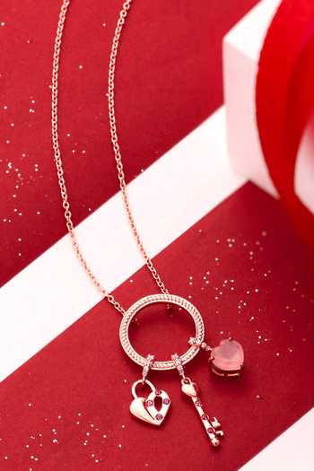 Shop Kicky & Perky Rose Gold Heart And Key Pendant Necklace Shop_Kicky & Perky_Rose Gold Heart And Key Pendant Necklace