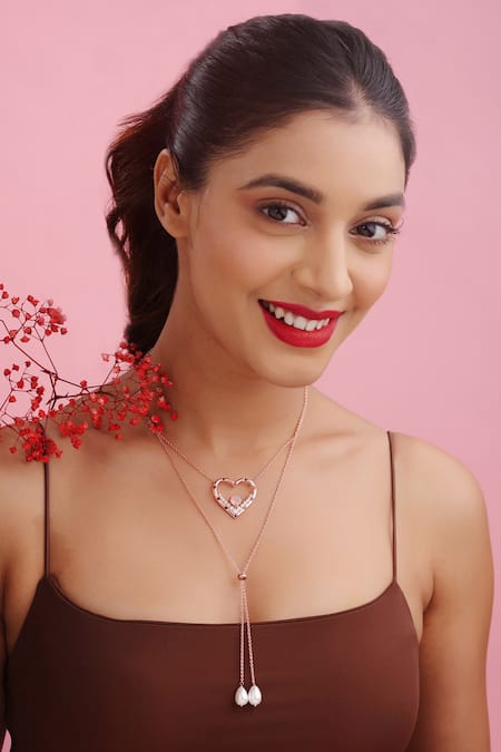 Kicky & Perky Garnet & Pink Chalcedony Heart Pendant Necklace 