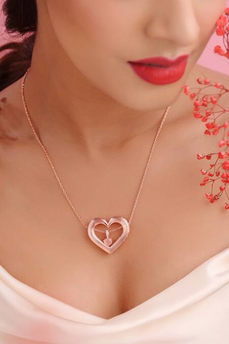 Shop_Kicky & Perky_Rose Gold Designer Heart Pendant Necklace 