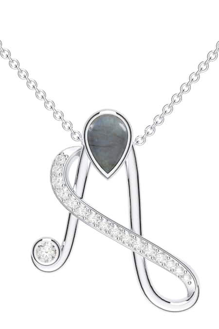 Kicky & Perky_Silver Plated Designer Moissanite Pendant Necklace _at_Aza_Fashions