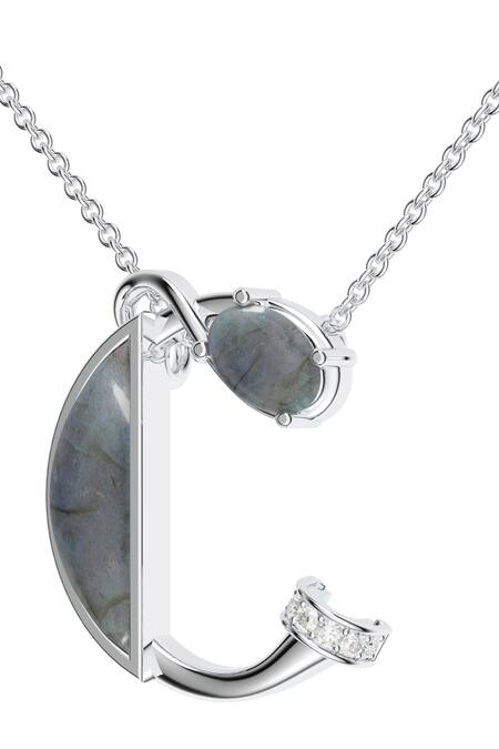 Shop_Kicky & Perky_Silver Plated Contemporary Moissanite Pendant Necklace _Online_at_Aza_Fashions