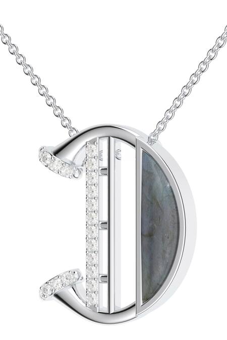 Buy_Kicky & Perky_Silver Plated Contemporary Moissanite Pendant Necklace 