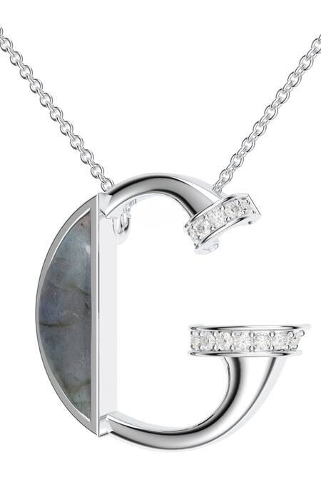 Kicky & Perky_Silver Plated Contemporary Moissanite Pendant Necklace _at_Aza_Fashions