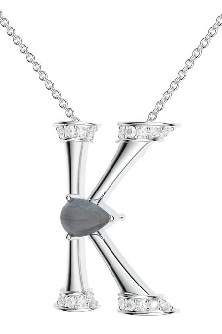Kicky & Perky_Silver Plated Moissanite Pendant Necklace _at_Aza_Fashions