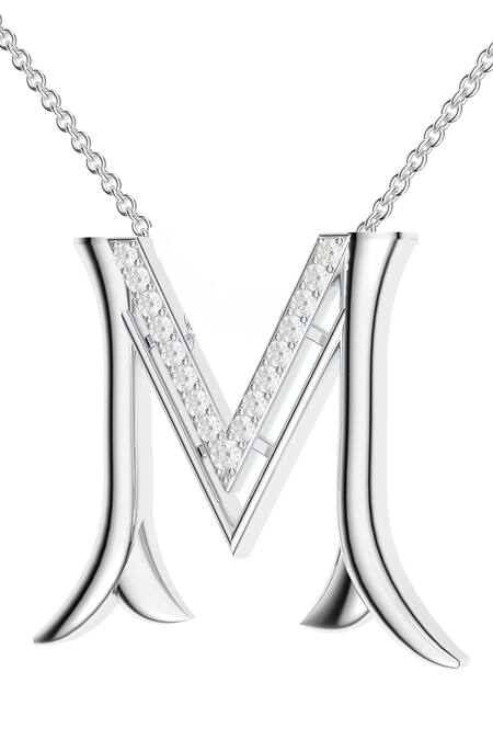 Kicky & Perky_Silver Plated Moissanite Initial Pendant Necklace _at_Aza_Fashions