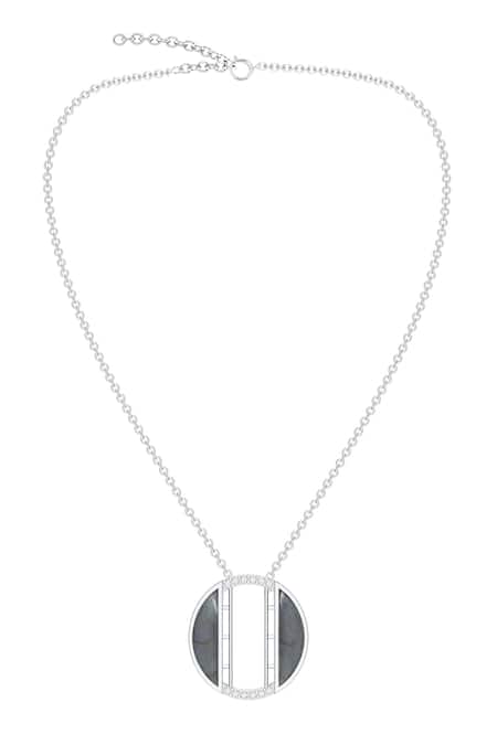 Kicky & Perky Silver Plated Contemporary Moissanite And Labradorite Pendant Necklace 