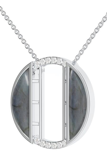 Kicky & Perky_Silver Plated Contemporary Moissanite And Labradorite Pendant Necklace _at_Aza_Fashions
