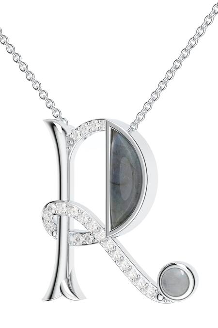 Kicky & Perky_Silver Plated Contemporary Moissanite Pendant Necklace _at_Aza_Fashions