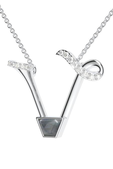 Kicky & Perky_Silver Plated Contemporary Moissanite Pendant Necklace _at_Aza_Fashions