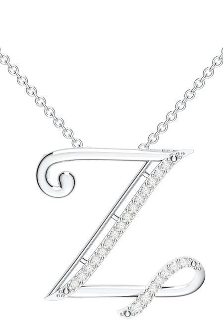 Kicky & Perky_Silver Plated Moissanite Initial Pendant Necklace _at_Aza_Fashions